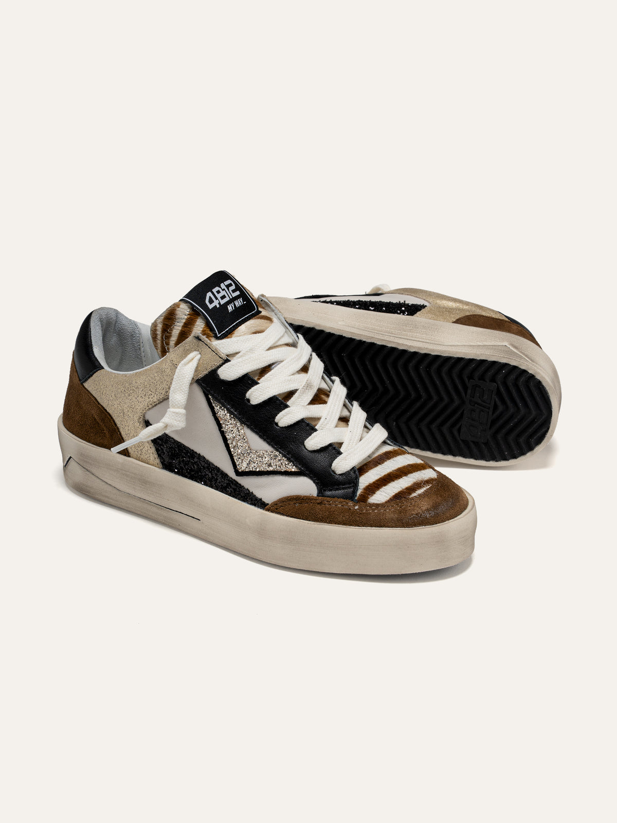 Sneaker KYLE in Pelle Bianca con Glitter e Dettagli Animalier