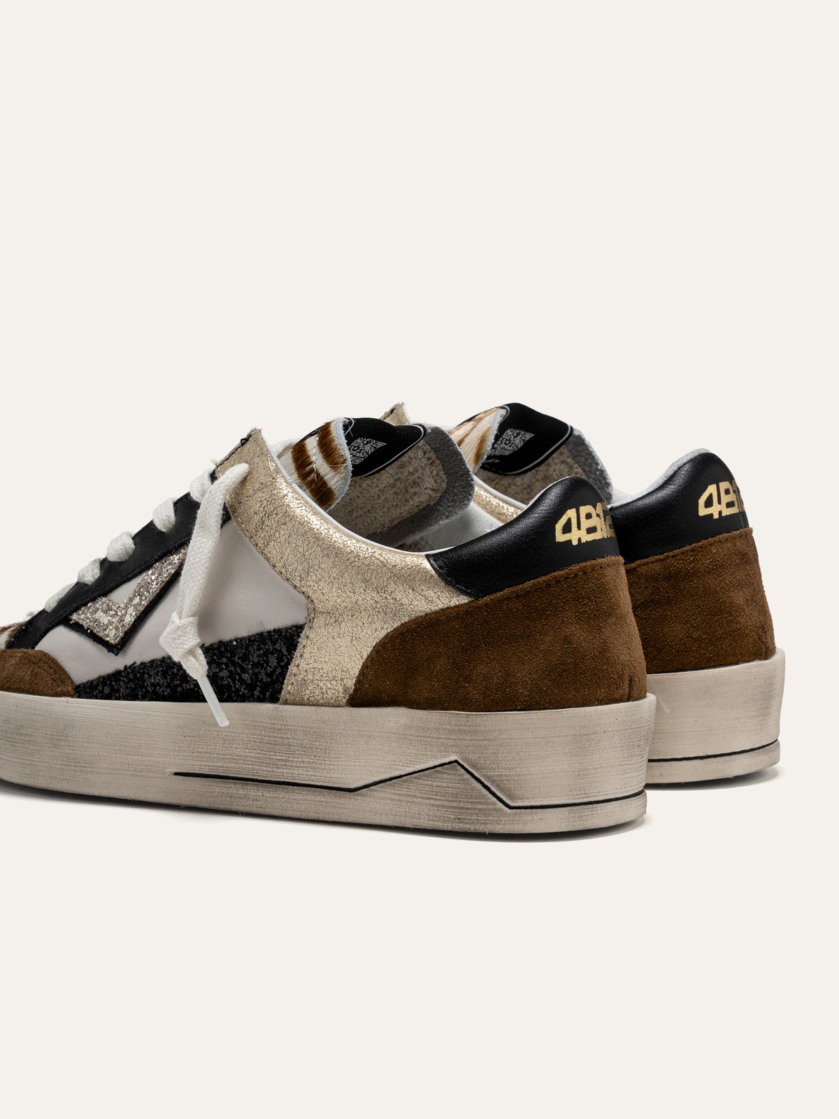Sneaker KYLE in Pelle Bianca con Glitter e Dettagli Animalier