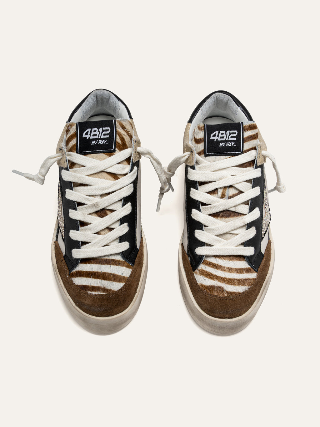Sneaker KYLE in Pelle Bianca con Glitter e Dettagli Animalier
