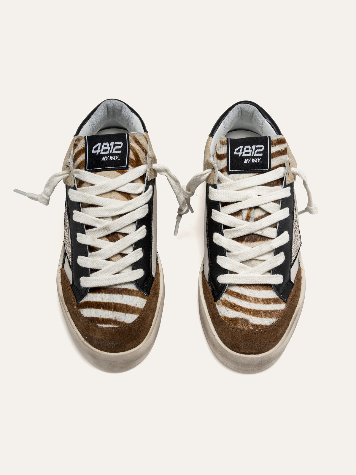 Sneaker KYLE in Pelle Bianca con Glitter e Dettagli Animalier