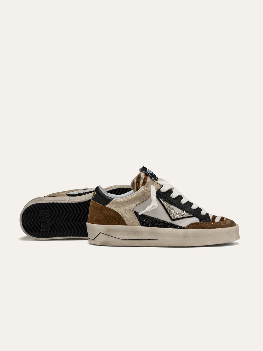 Sneaker KYLE in Pelle Bianca con Glitter e Dettagli Animalier