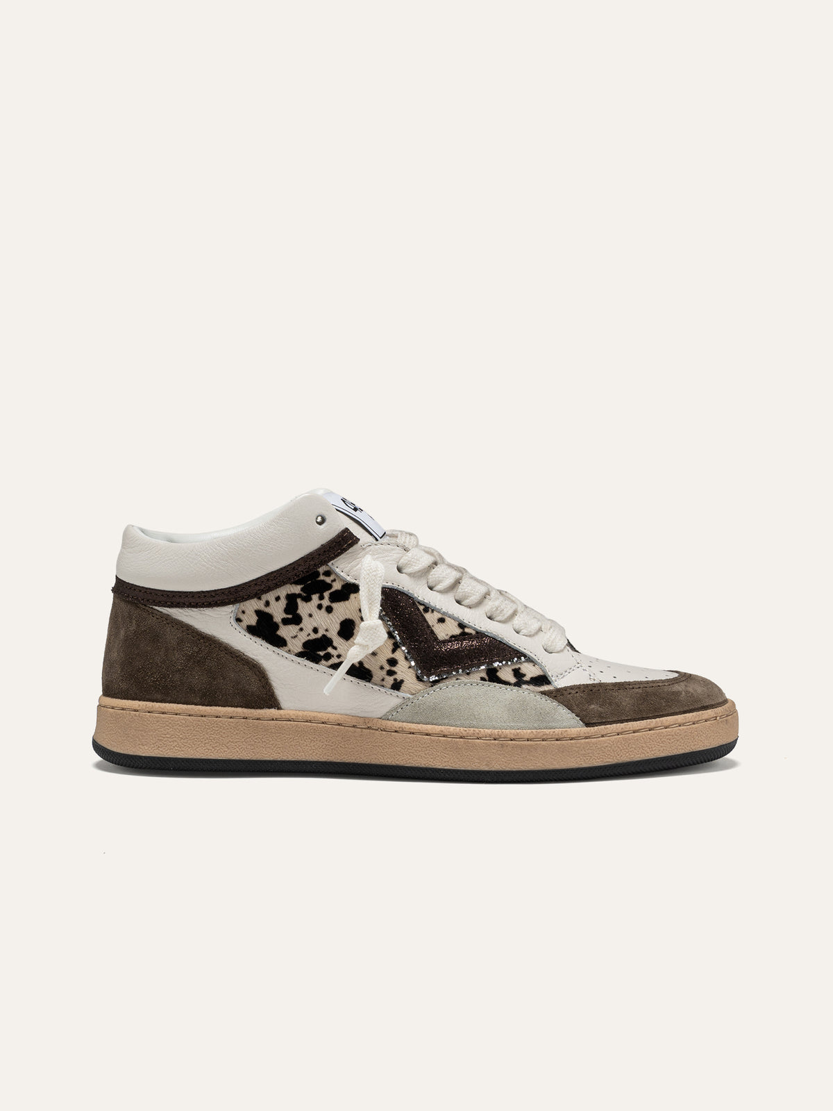 Sneaker PLAYMID in Pelle Bianca e Camoscio Marrone con Cavallino Maculato