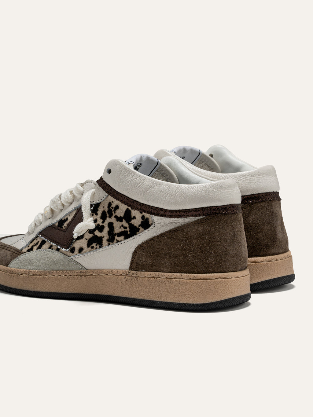 PLAYMID Sneakers in White Leather and Brown Suede with Spotted Calf Hair