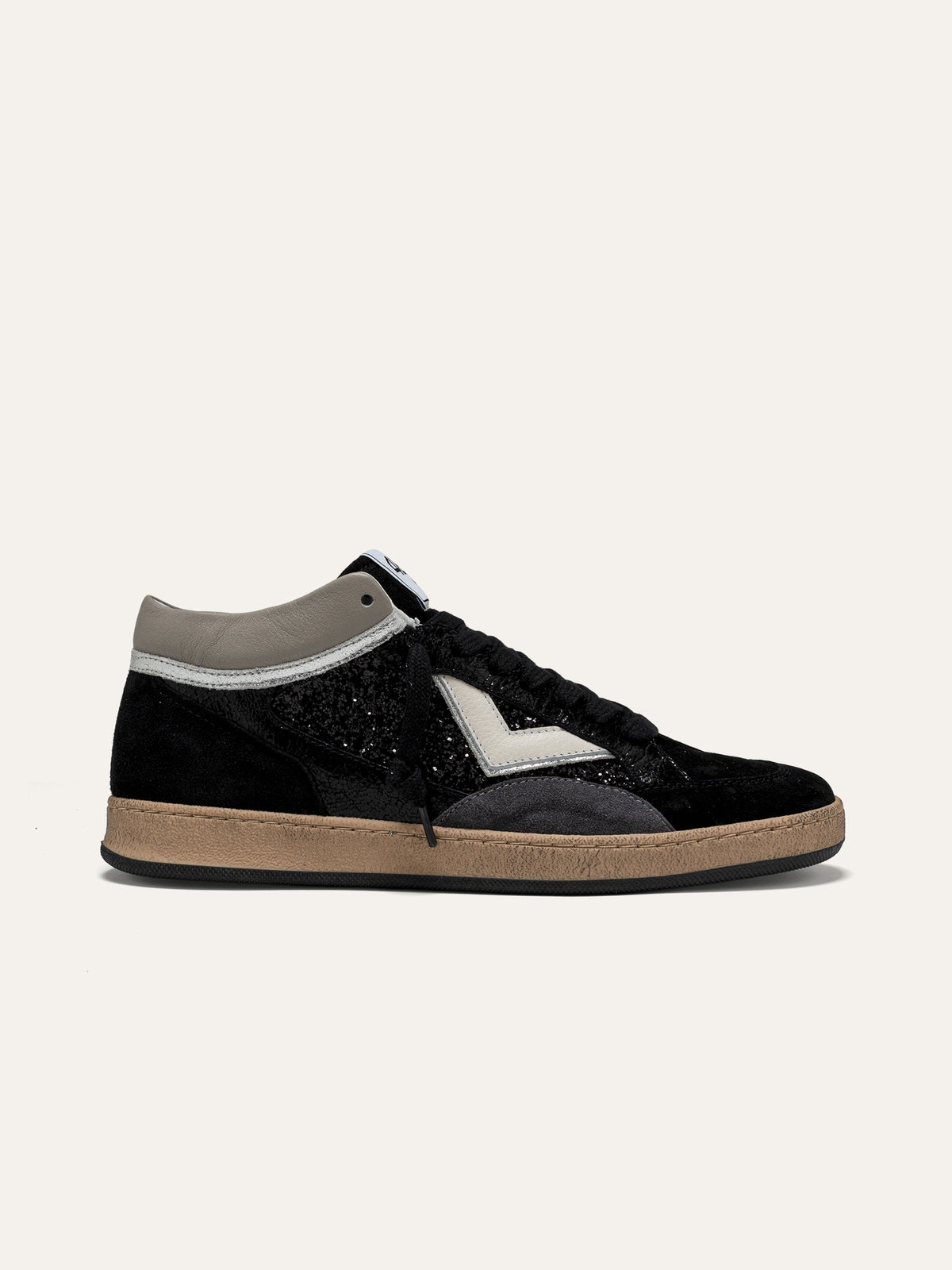 Sneaker PLAYMID in Camoscio Nero con Glitter e Dettagli Argento