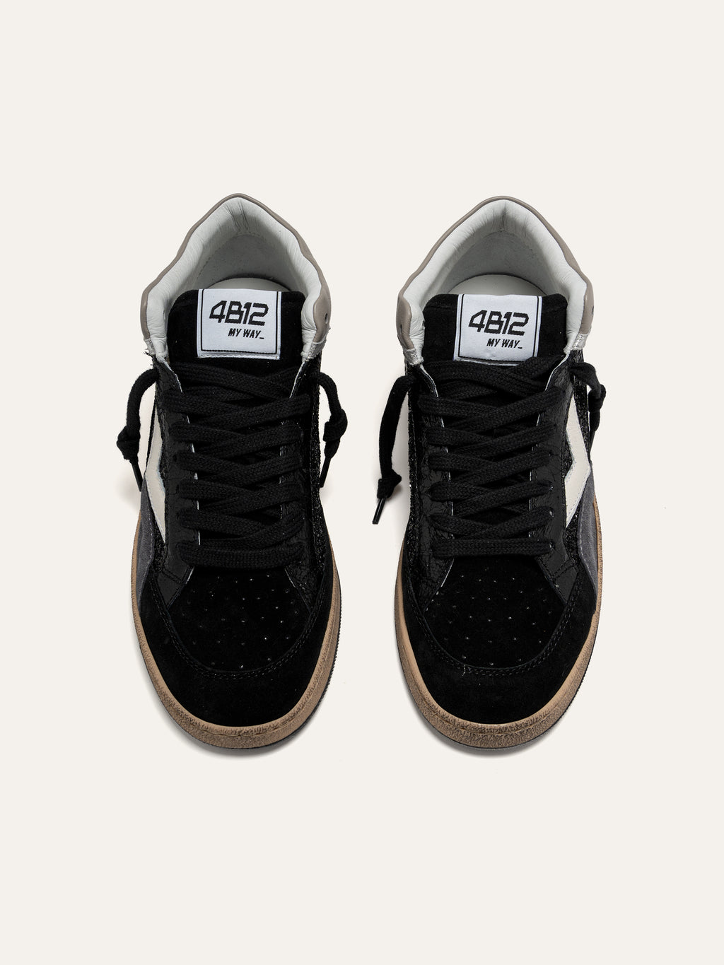 Baskets PLAYMID en Daim Noir avec Paillettes et Détails Argentés