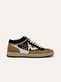 Baskets PLAYMID en Daim Camel avec Détails Léopard