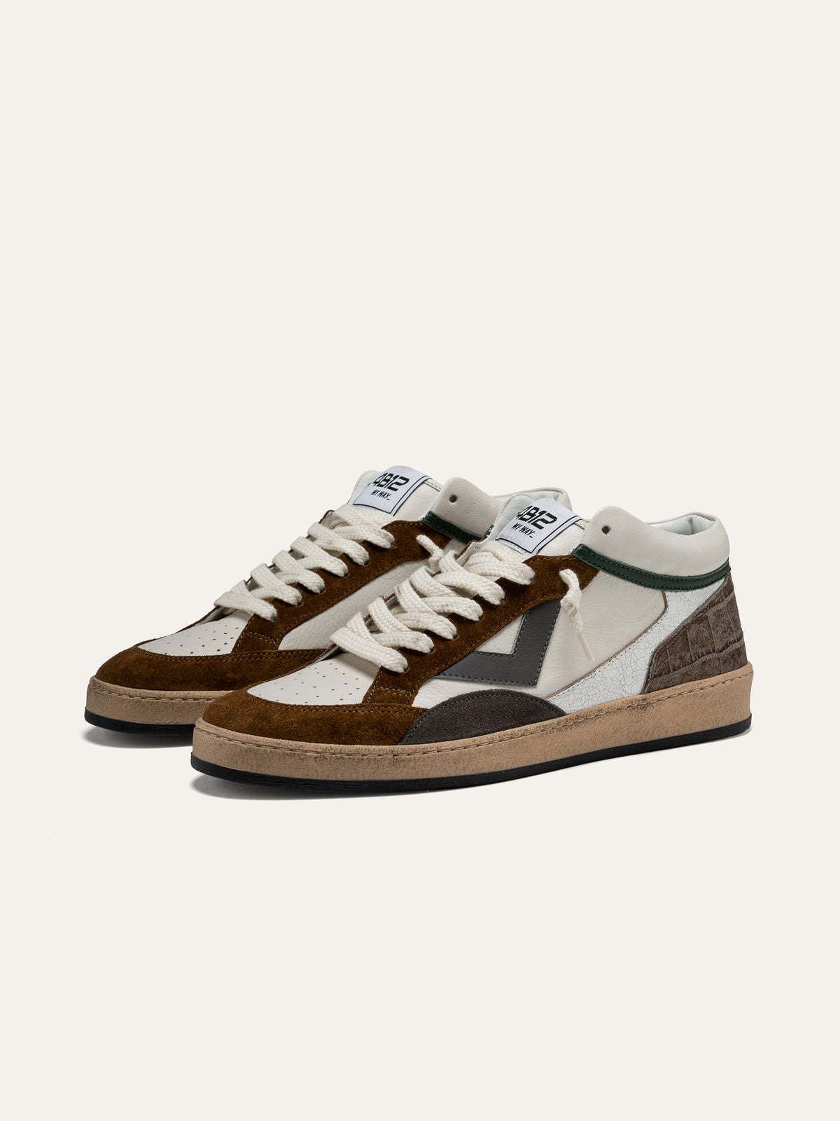 Baskets PLAYMID en Cuir Blanc et Daim Marron