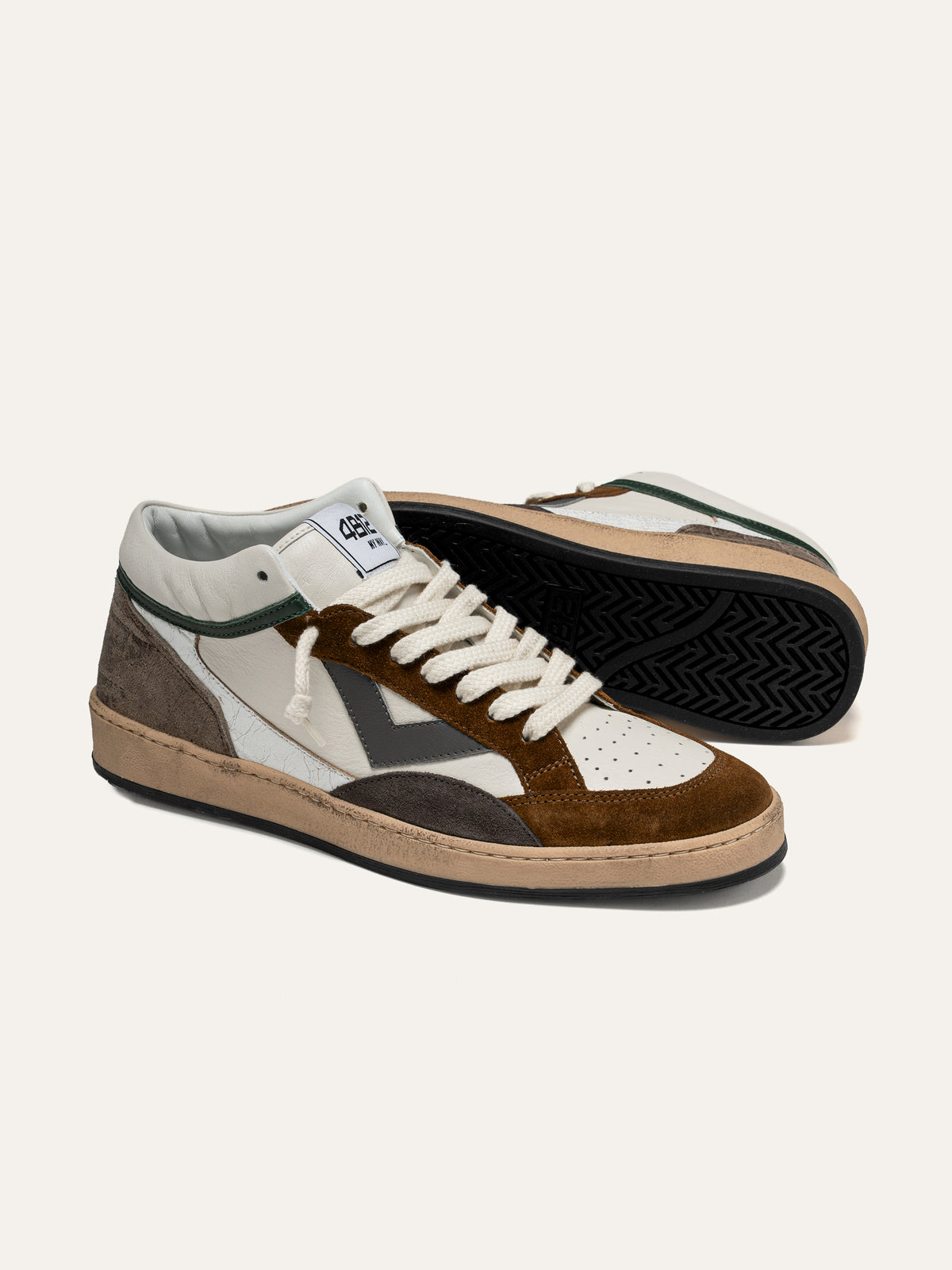 Baskets PLAYMID en Cuir Blanc et Daim Marron