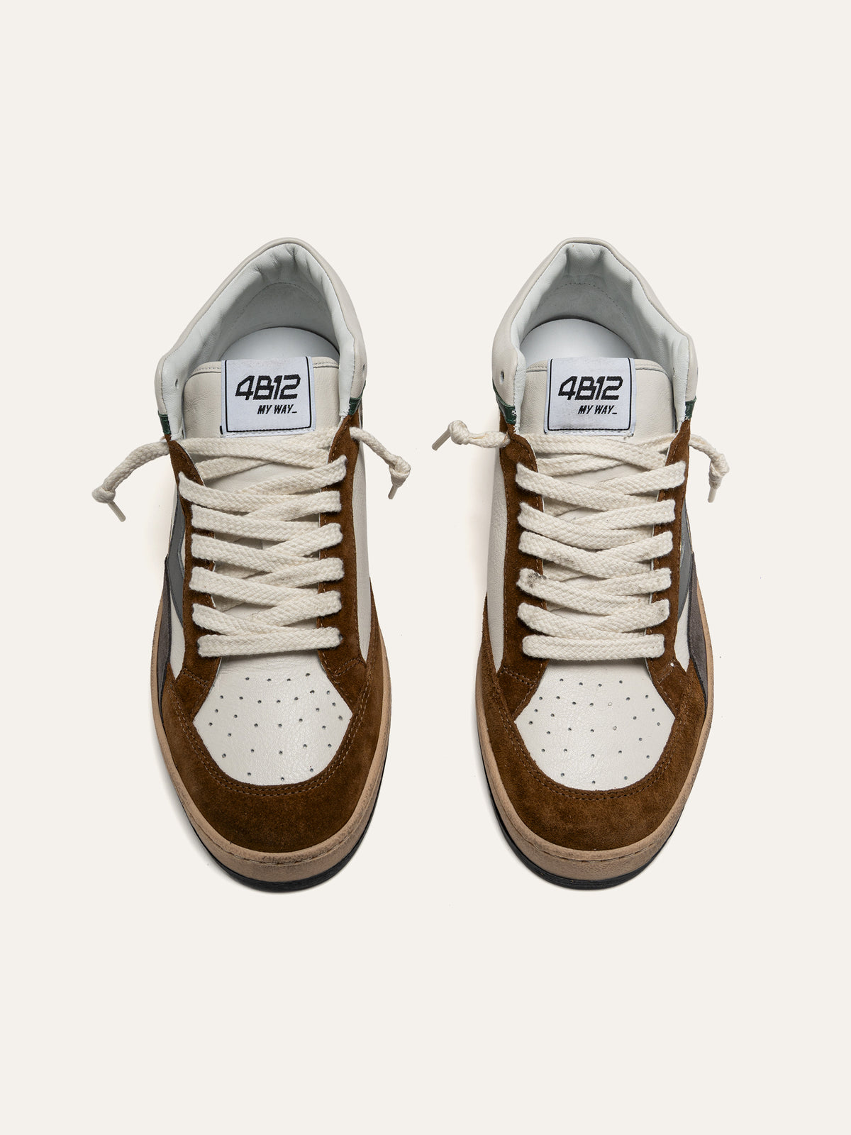 Baskets PLAYMID en Cuir Blanc et Daim Marron