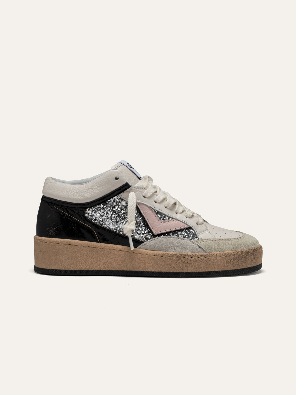 Sneaker PLAYMID SKY in Pelle Bianca con Glitter Argento e Rosa