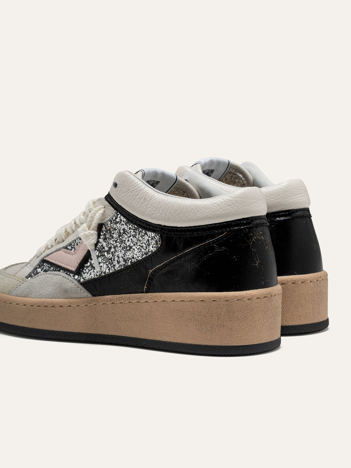 Sneaker PLAYMID SKY in Pelle Bianca con Glitter Argento e Rosa