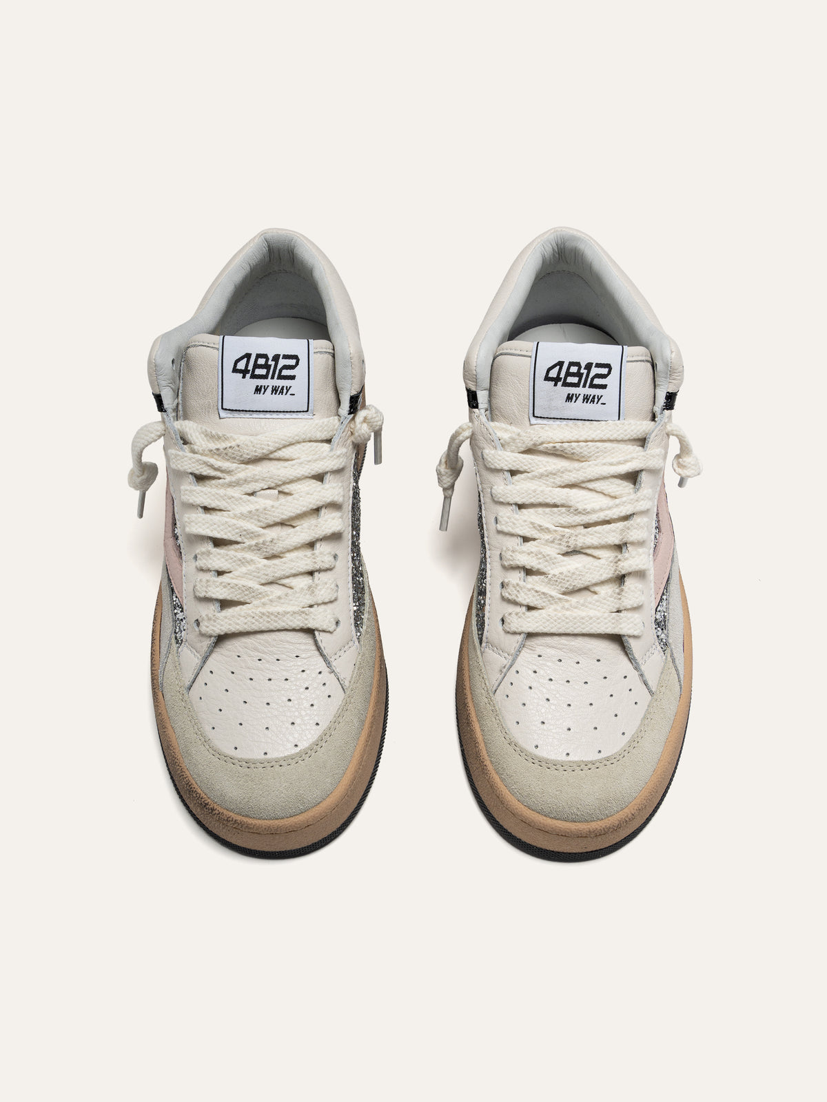Sneaker PLAYMID SKY in Pelle Bianca con Glitter Argento e Rosa