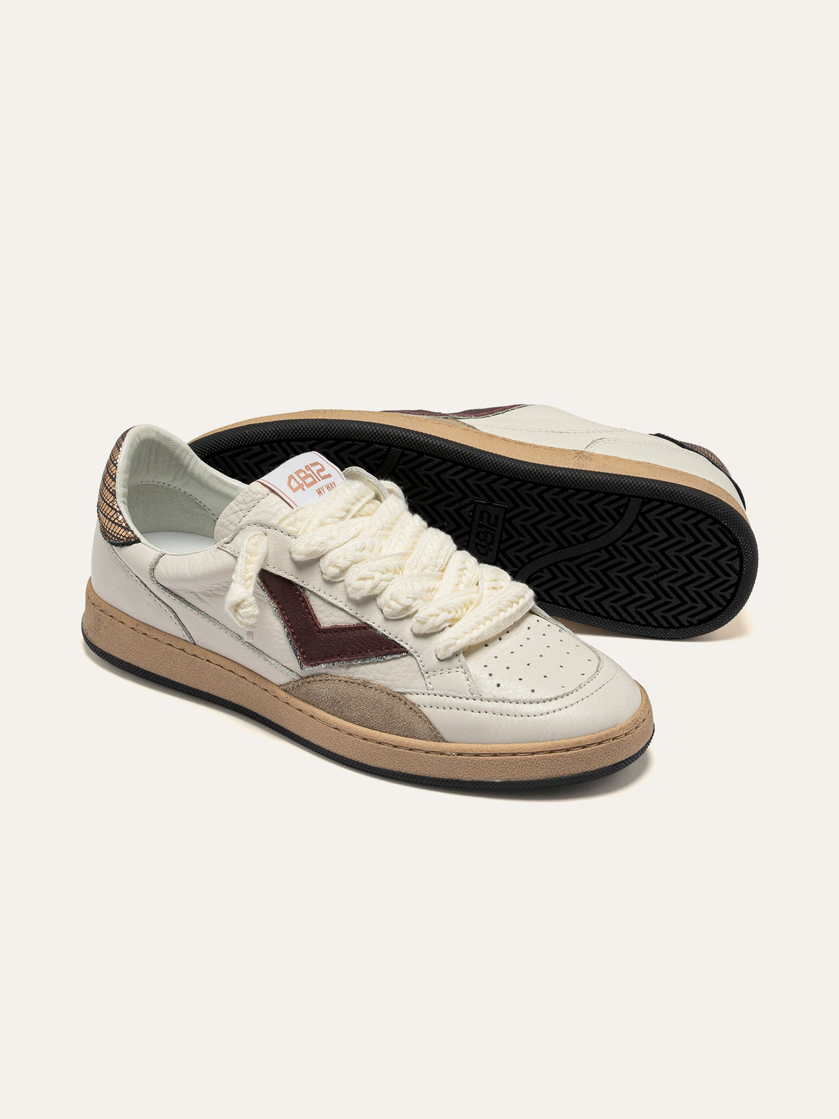PLAYNEW Sneakers in White and Burgundy Leather