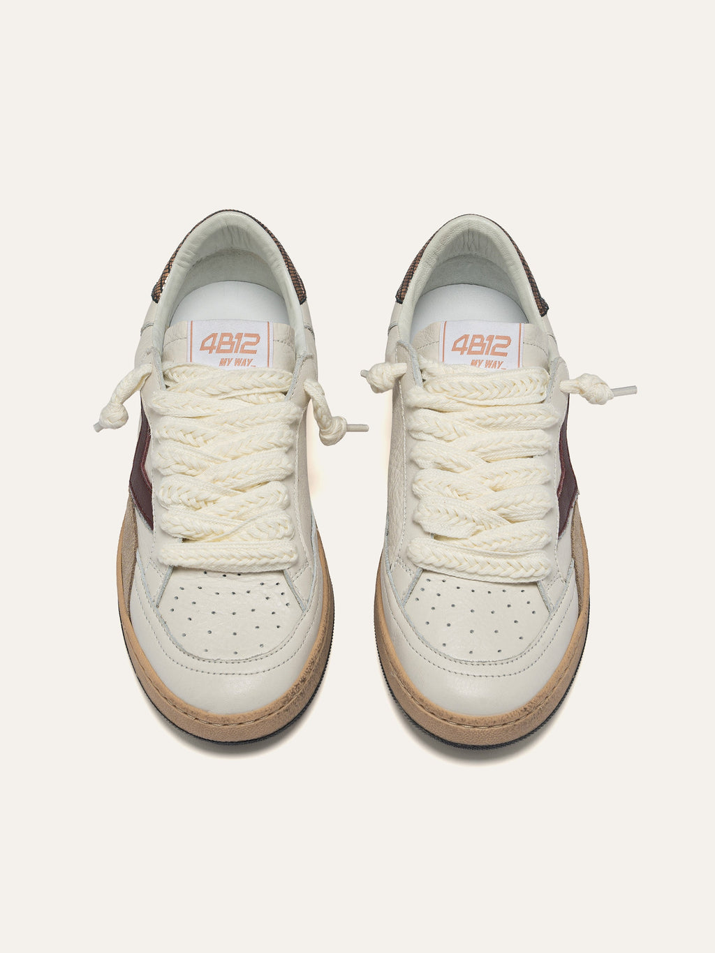PLAYNEW Sneakers in White and Burgundy Leather