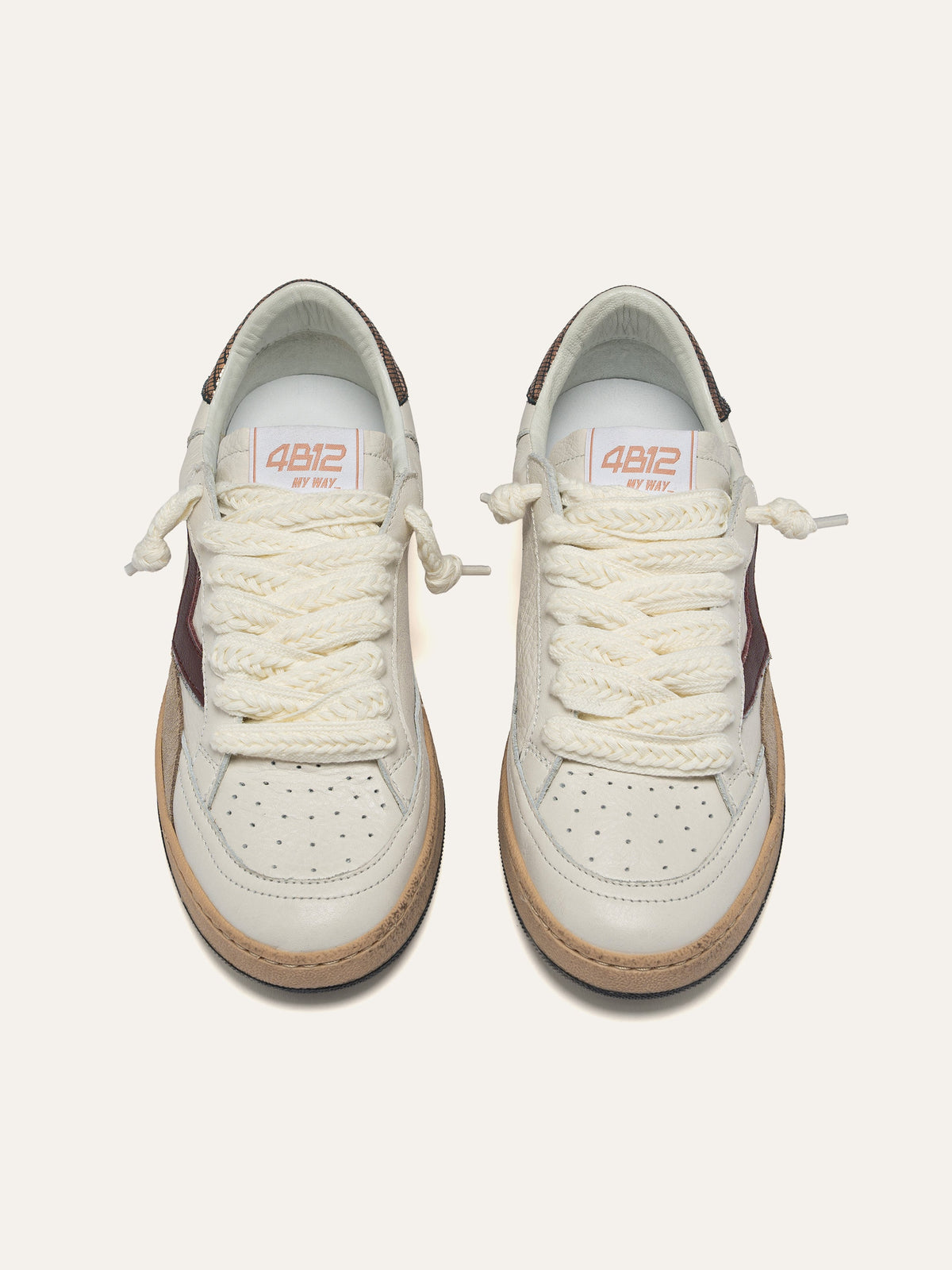 PLAYNEW Sneakers in White and Burgundy Leather