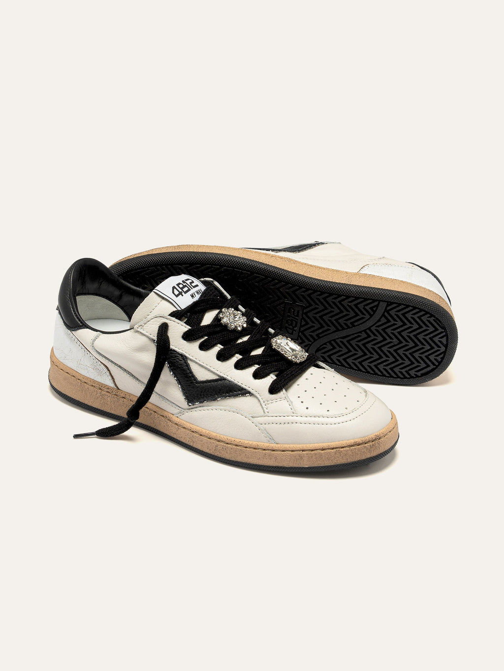 PLAYNEW Sneakers in White and Black Leather