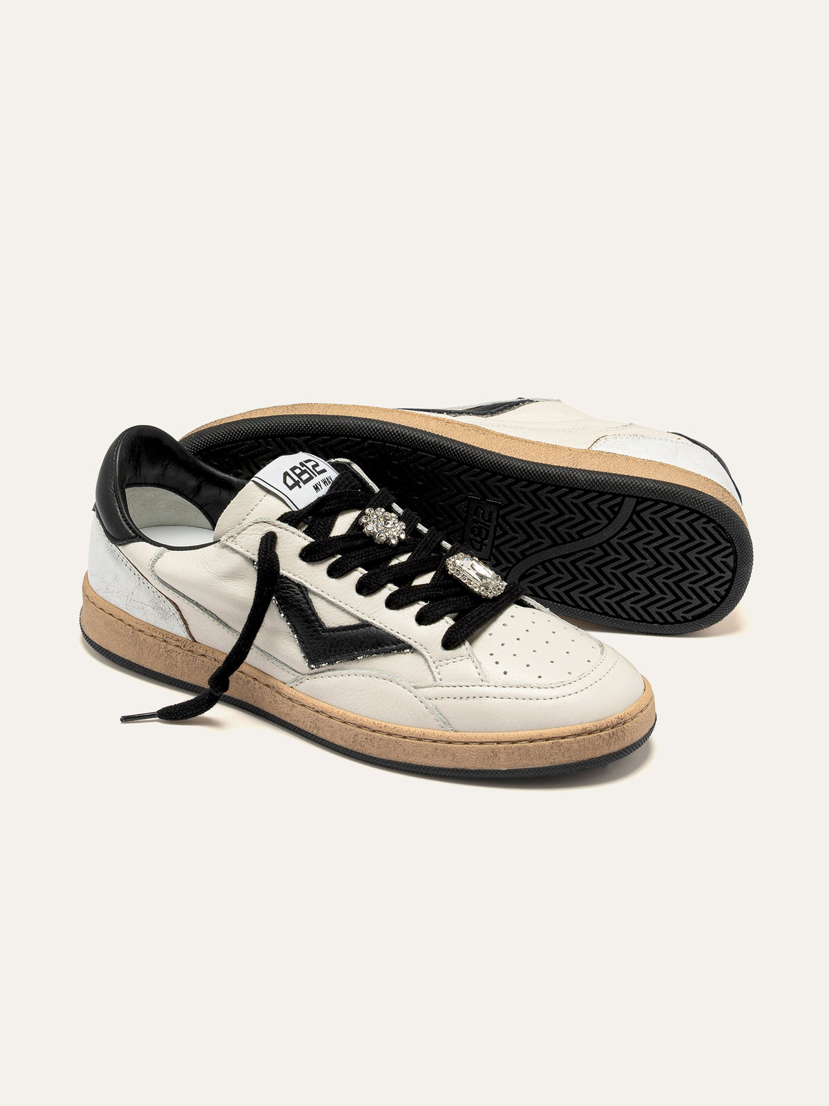 PLAYNEW Sneakers in White and Black Leather