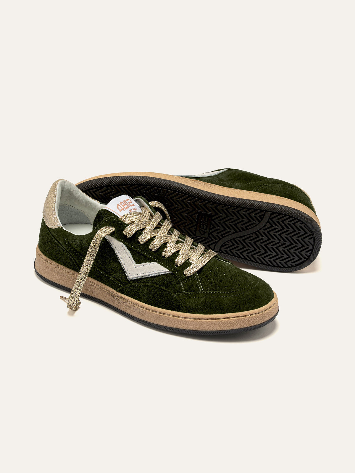 PLAYNEW Sneakers in Green Suede and Gold