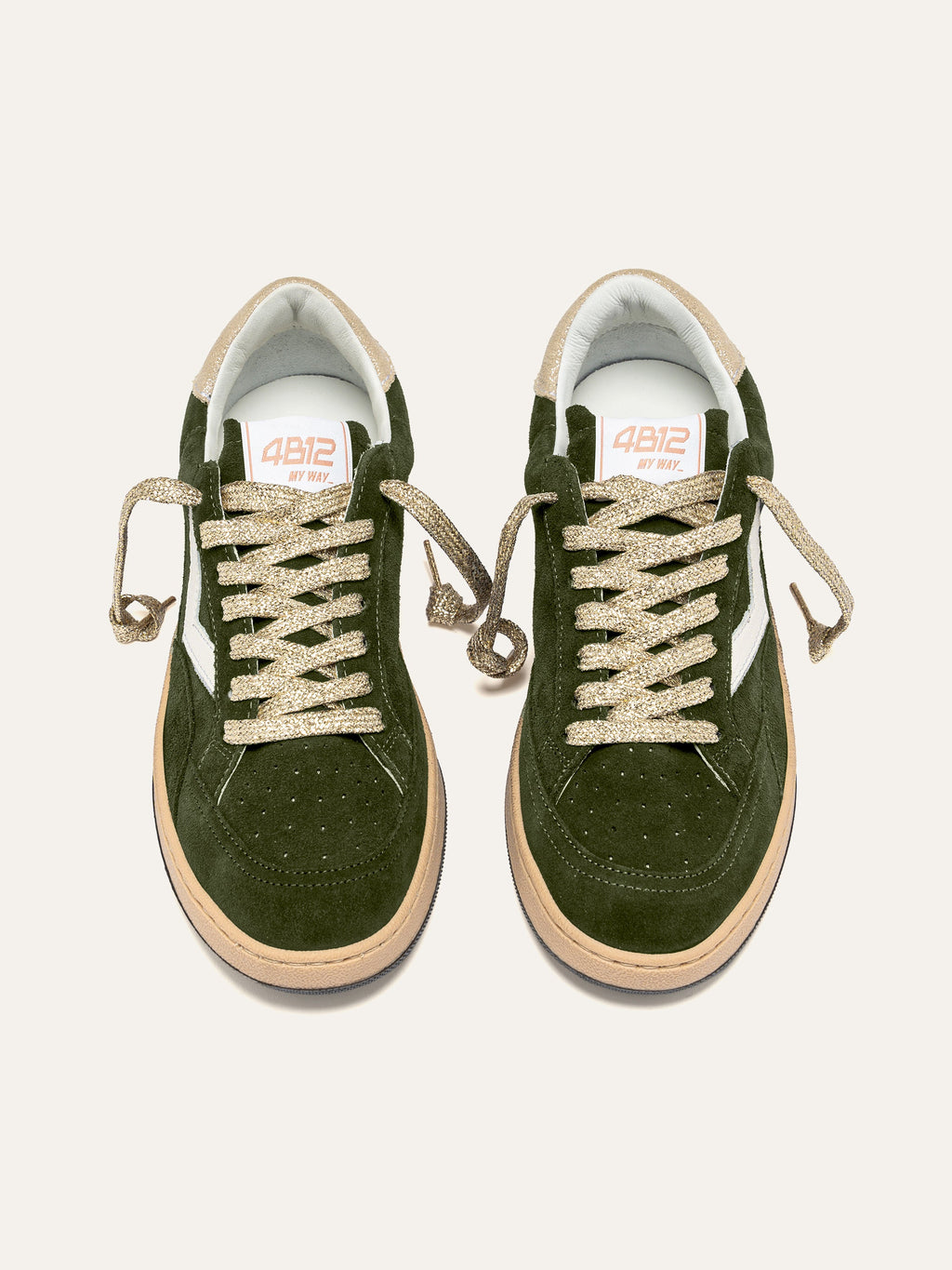 PLAYNEW Sneakers in Green Suede and Gold