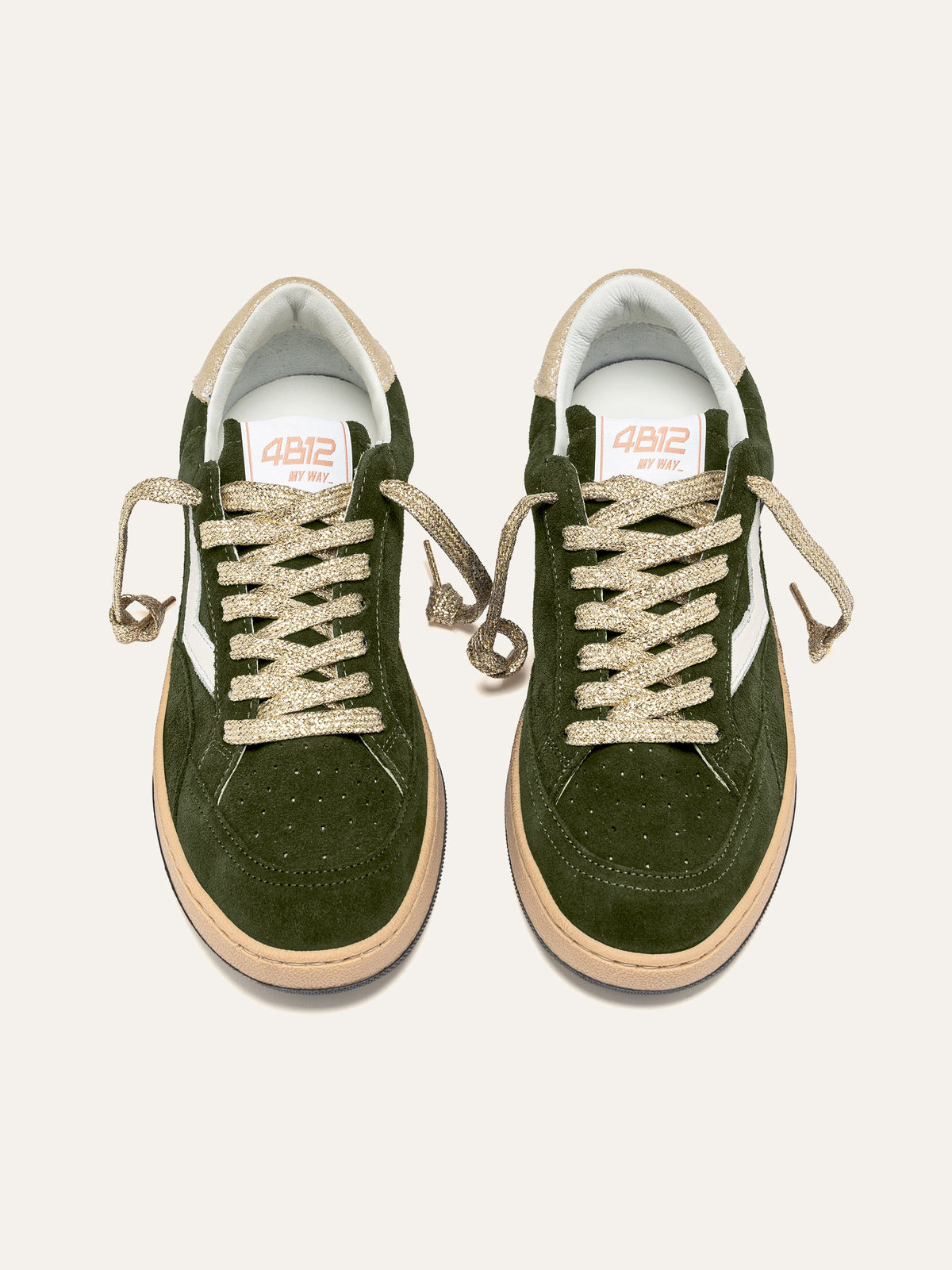 PLAYNEW Sneakers in Green Suede and Gold