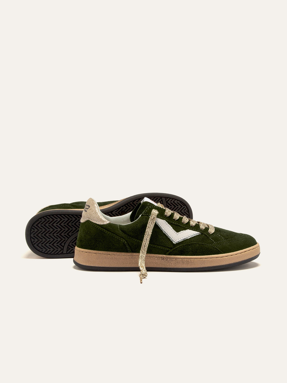 PLAYNEW Sneakers in Green Suede and Gold