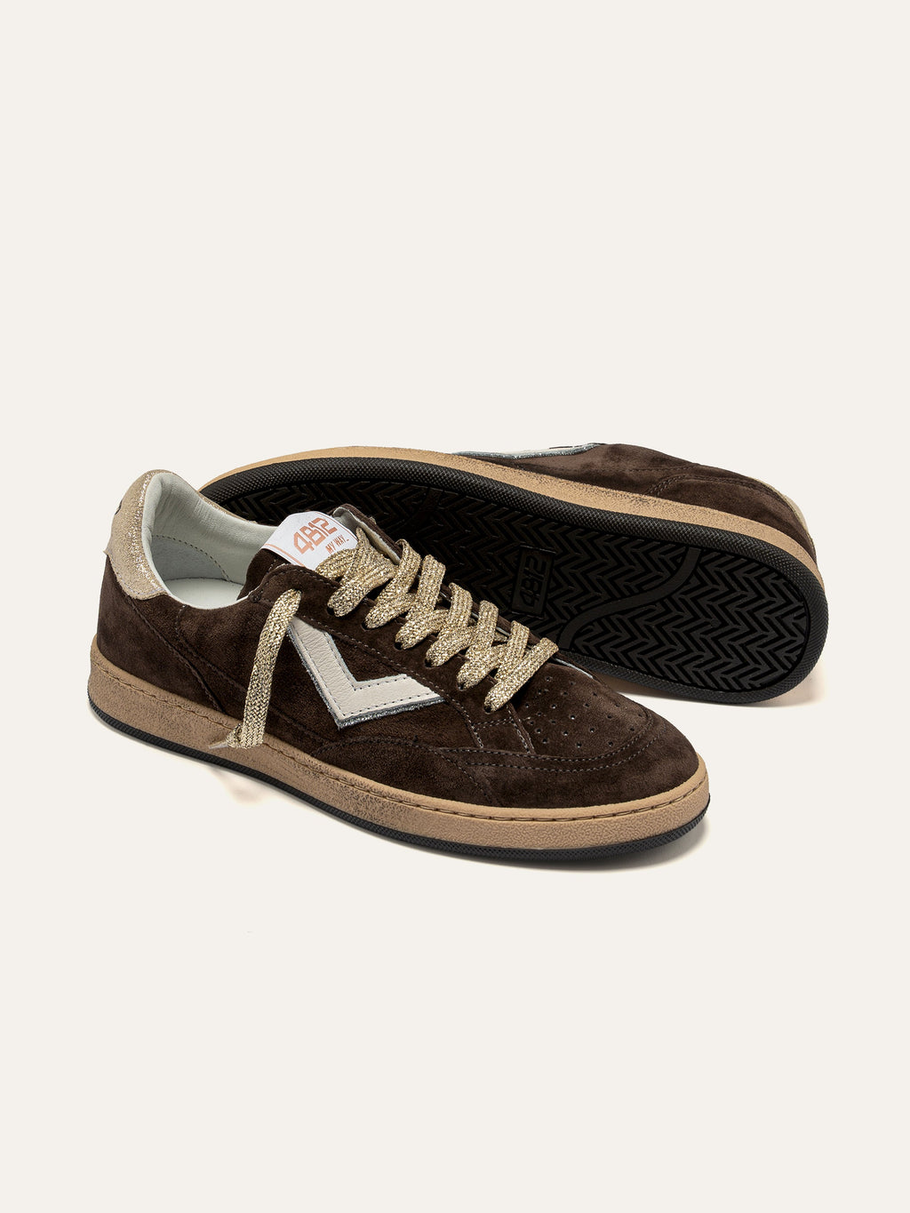 PLAYNEW Sneakers in Brown Suede and Gold