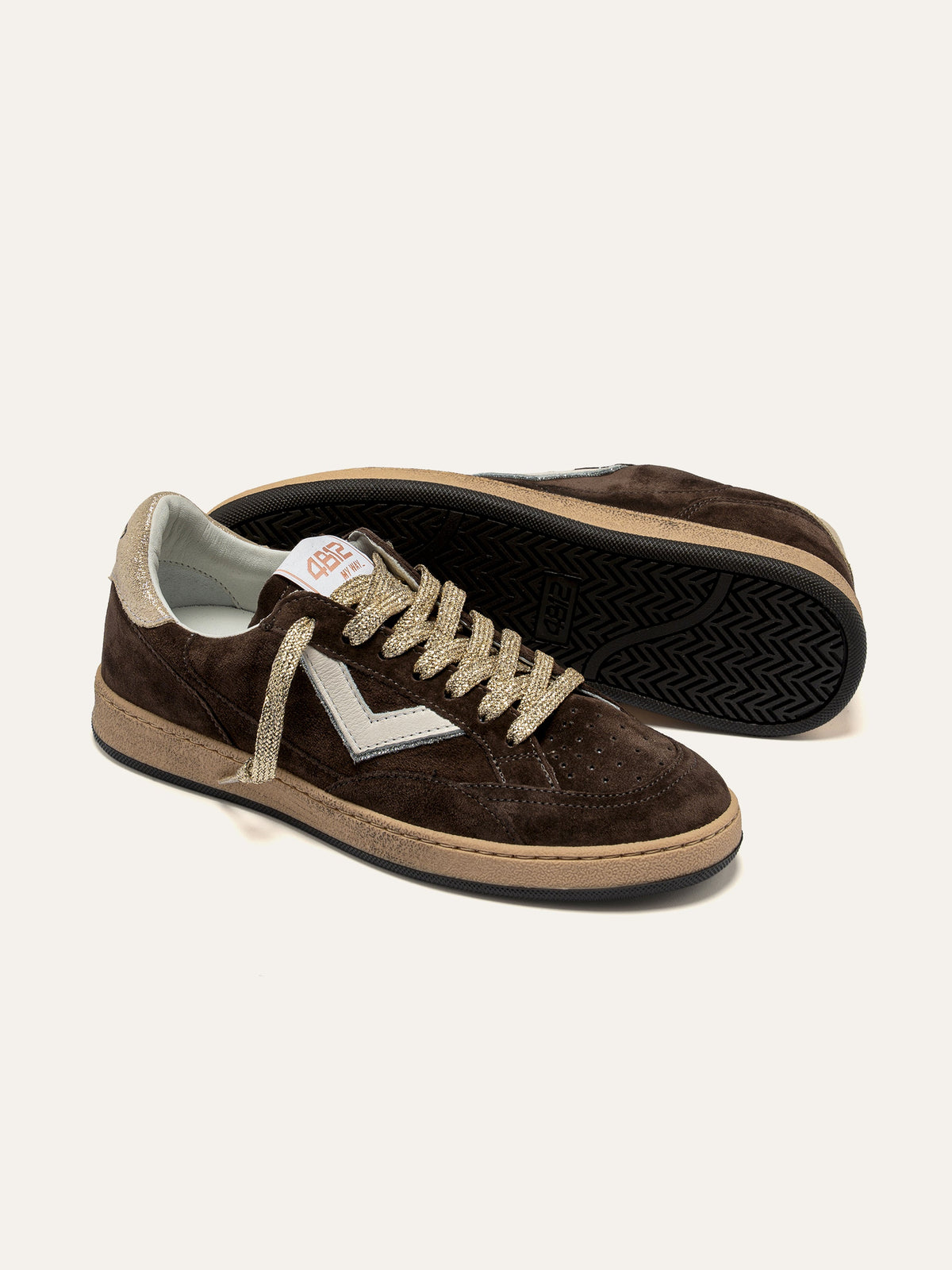 PLAYNEW Sneakers in Brown Suede and Gold