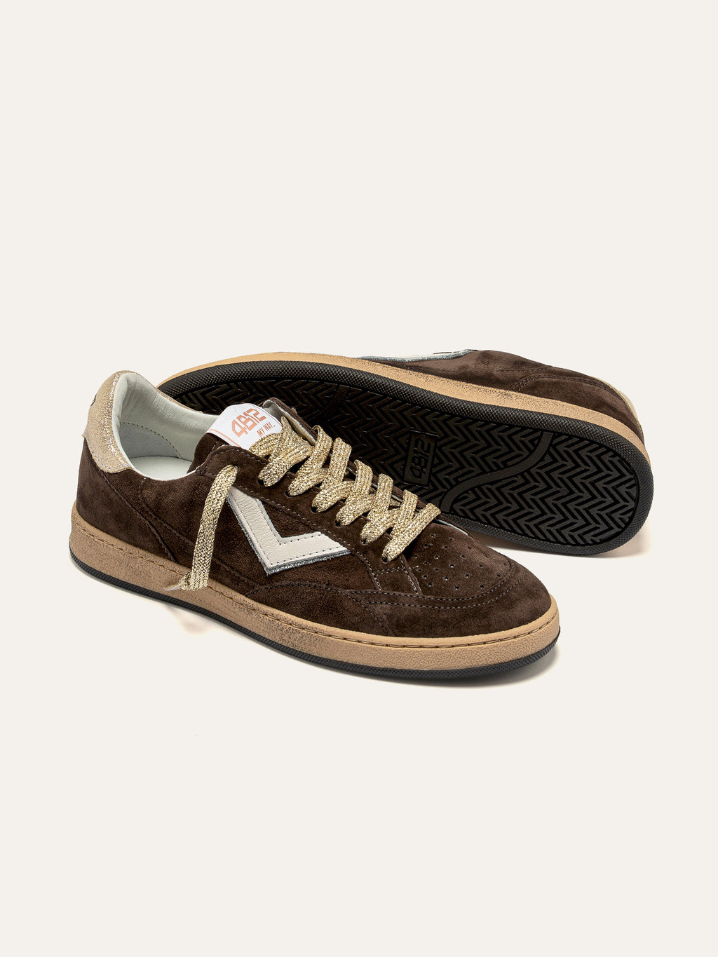 PLAYNEW Sneakers in Brown Suede and Gold