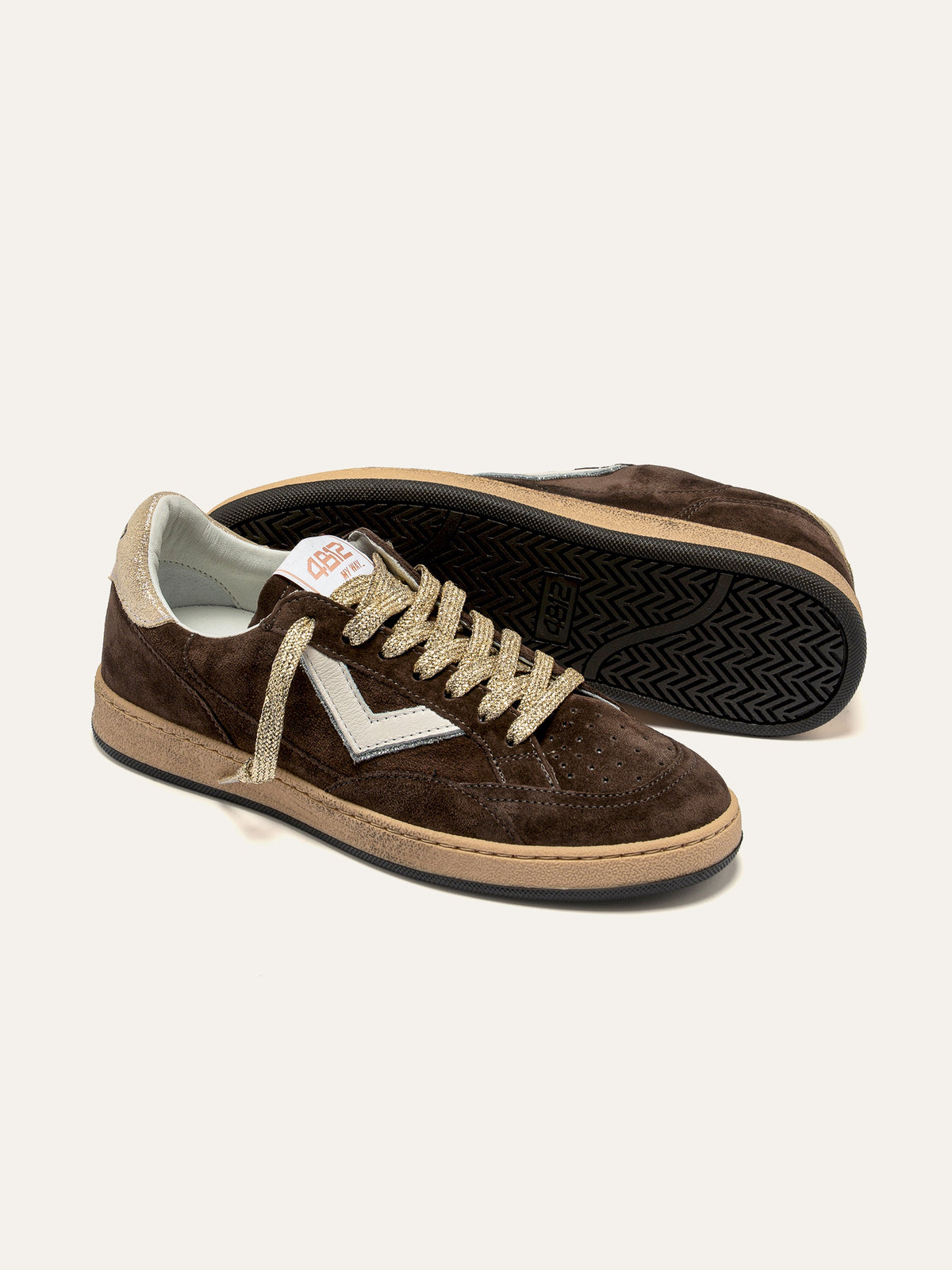 PLAYNEW Sneakers in Brown Suede and Gold