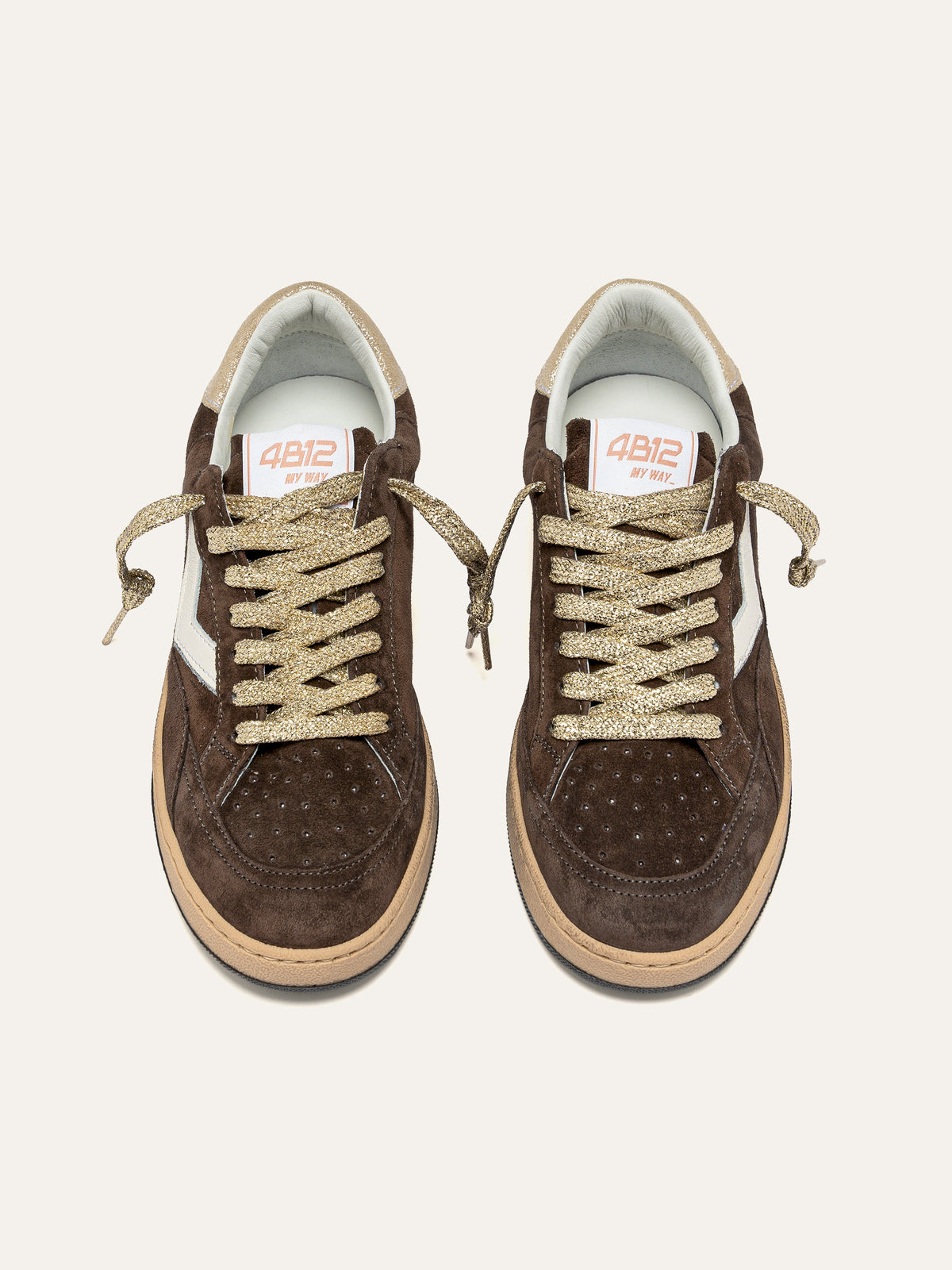 PLAYNEW Sneakers in Brown Suede and Gold