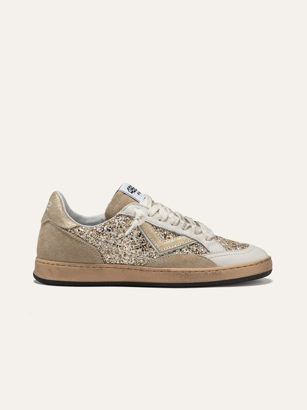Baskets PLAYNEW en Cuir Blanc avec Paillettes Dorées