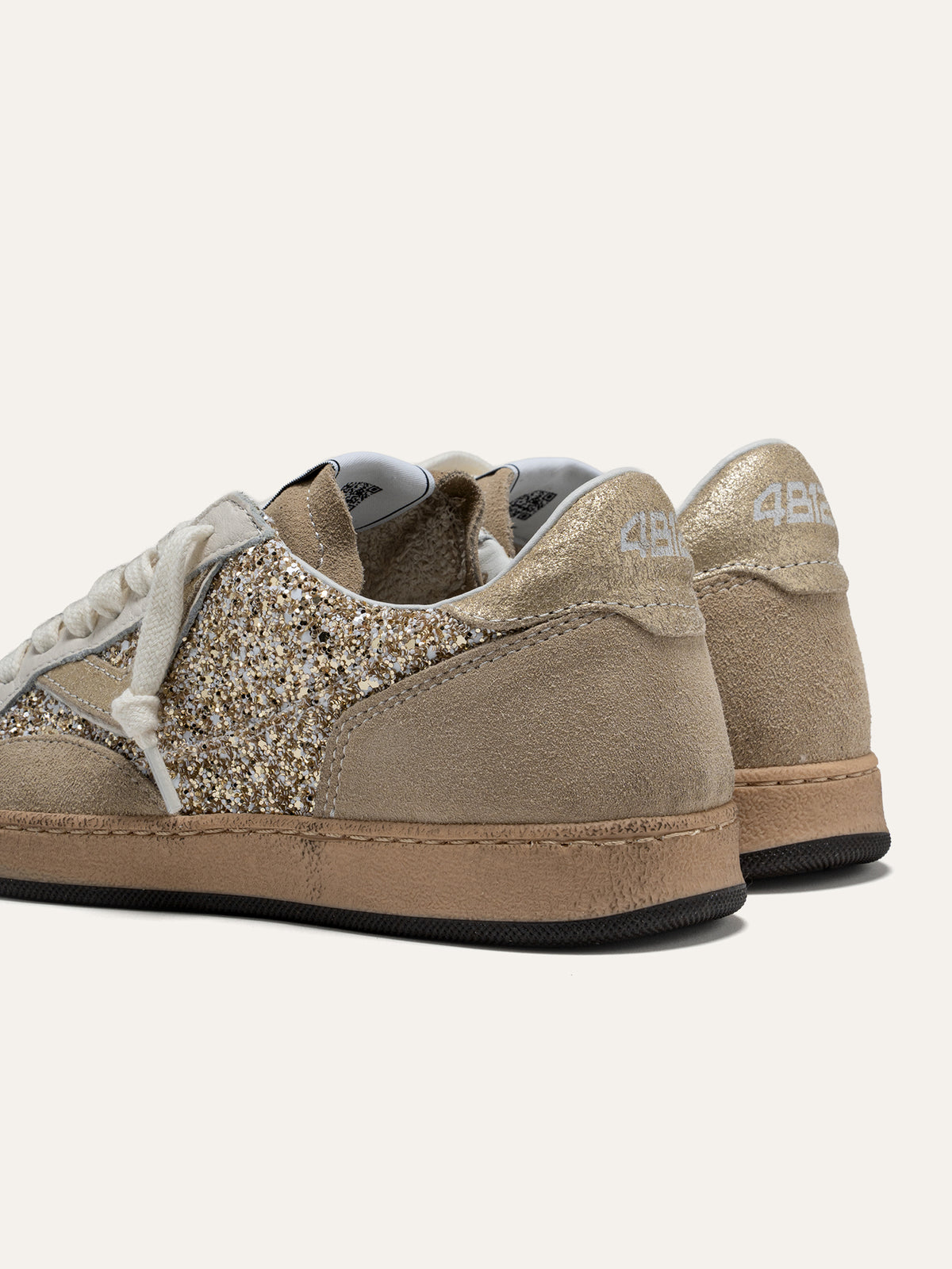 Baskets PLAYNEW en Cuir Blanc avec Paillettes Dorées