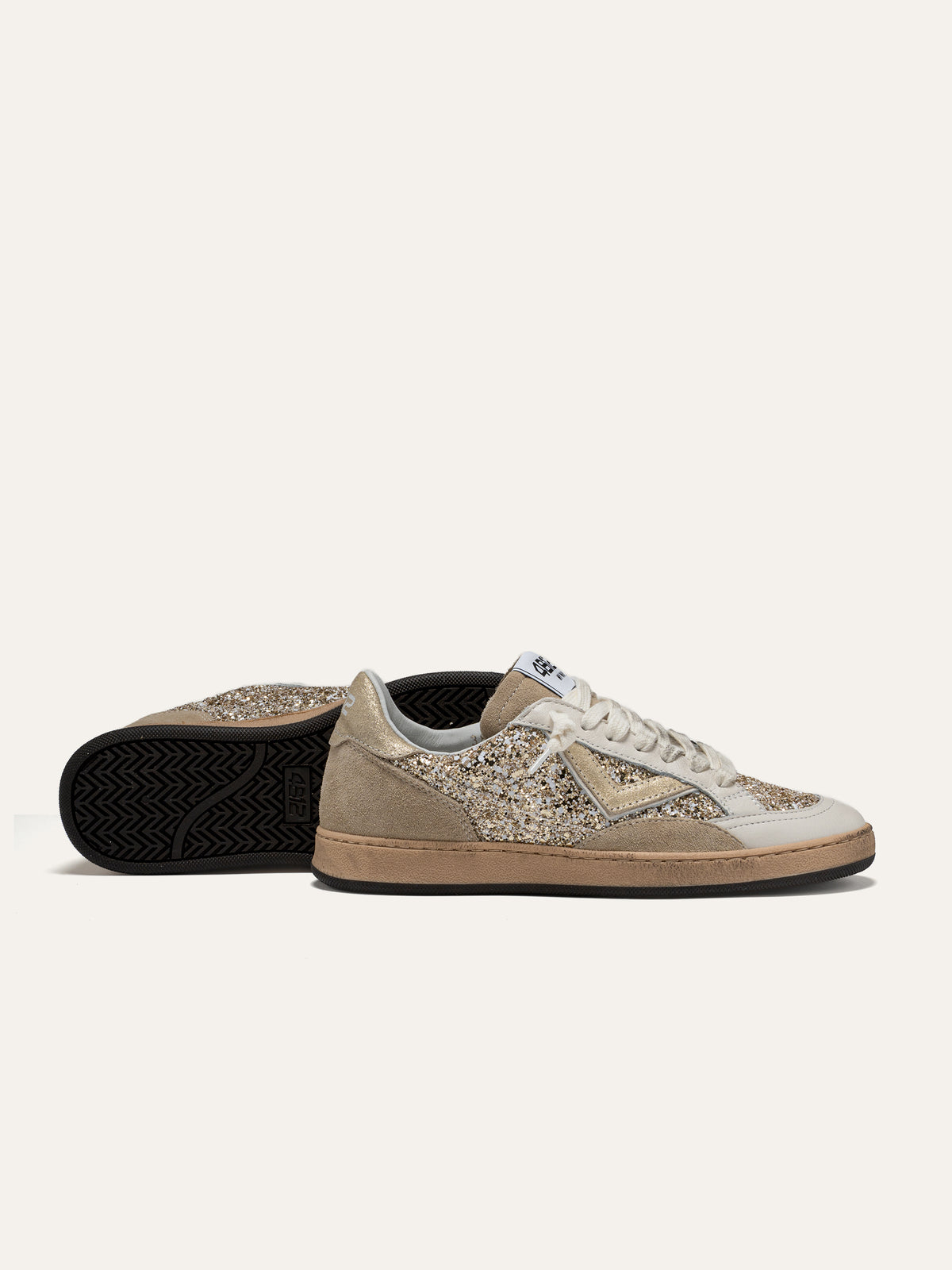 Baskets PLAYNEW en Cuir Blanc avec Paillettes Dorées