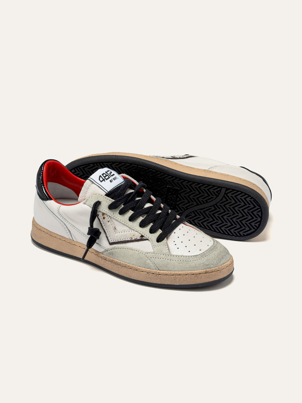 PLAYNEW Sneakers in White and Black Suede