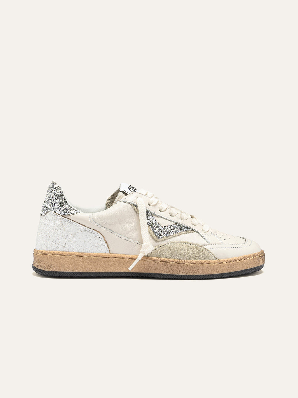 PLAYNEW Sneakers in White Leather and Silver Glitter