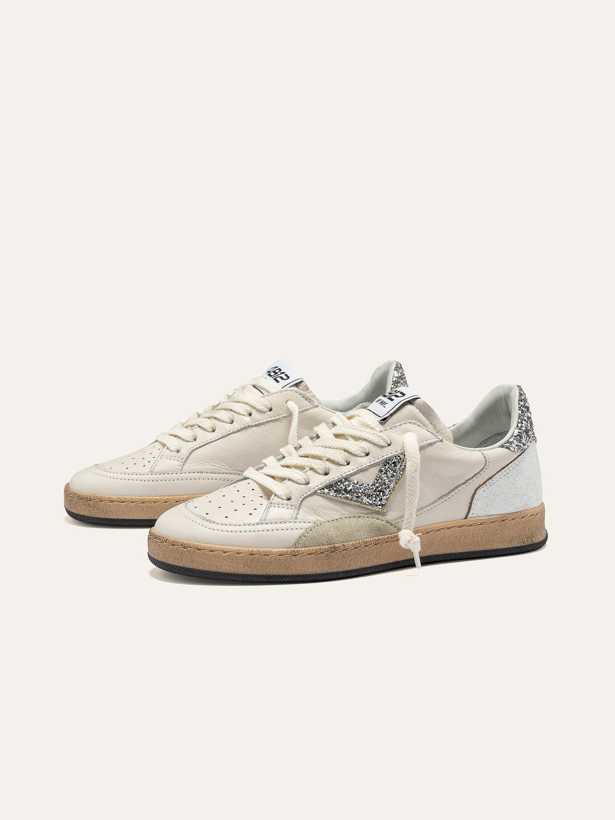 Sneaker PLAYNEW in Pelle Bianca e Glitter Argento