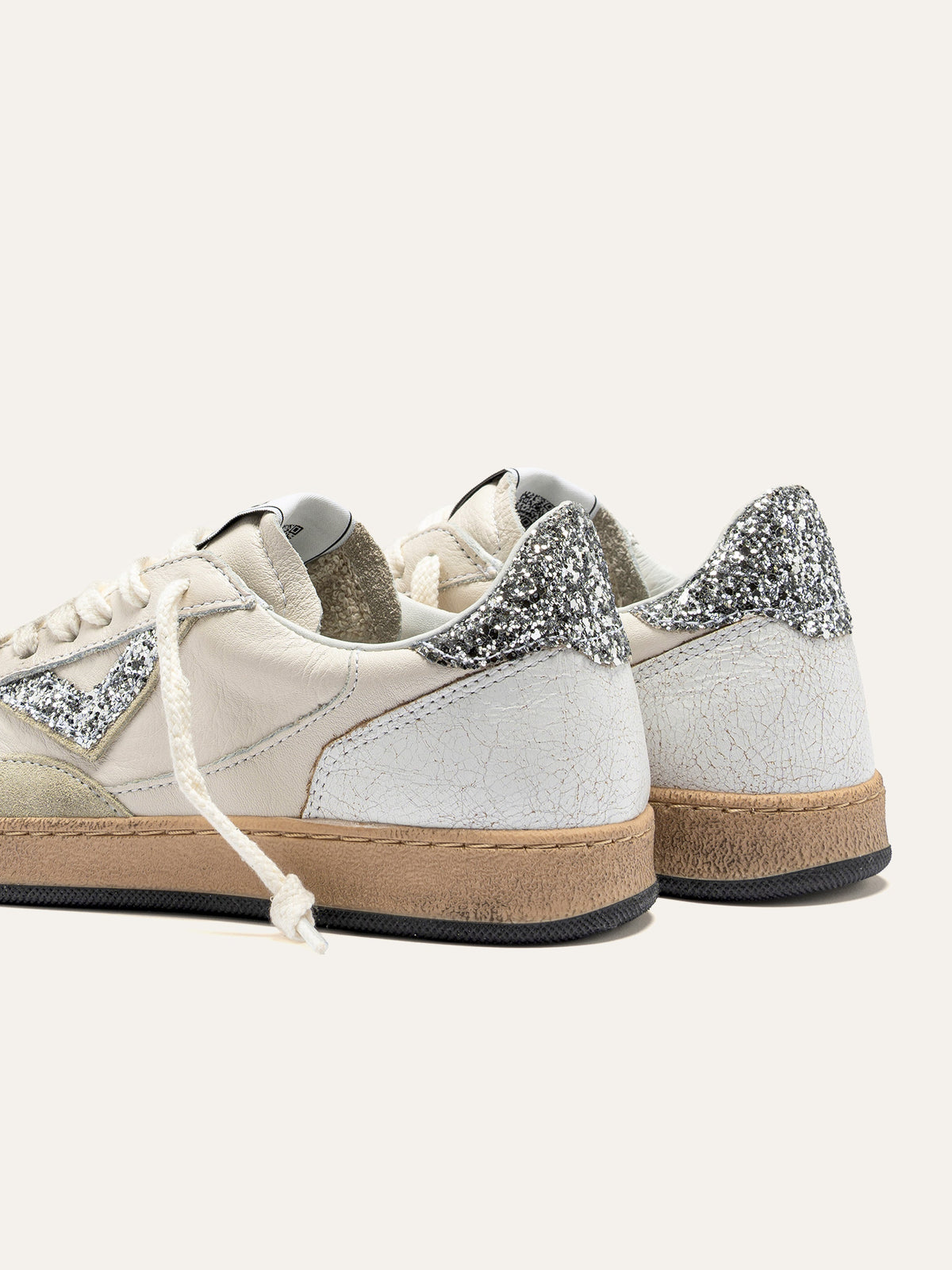 PLAYNEW Sneakers in White Leather and Silver Glitter