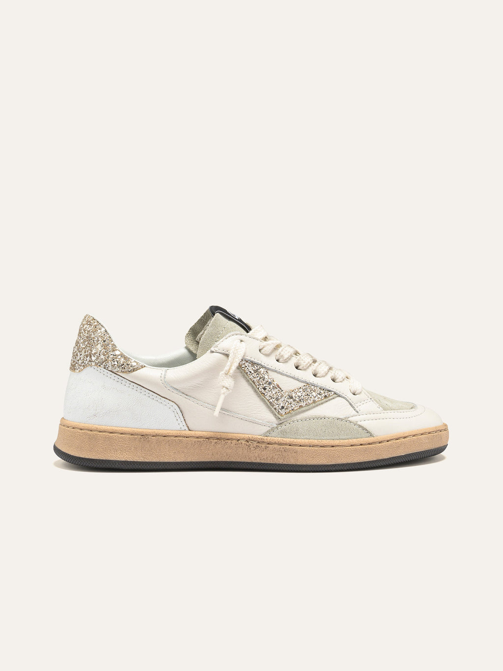 PLAYNEW Sneakers in White Leather and Champagne Glitter