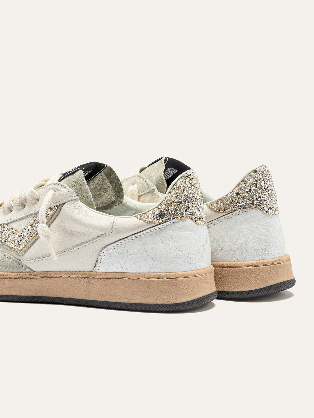 PLAYNEW Sneakers in White Leather and Champagne Glitter