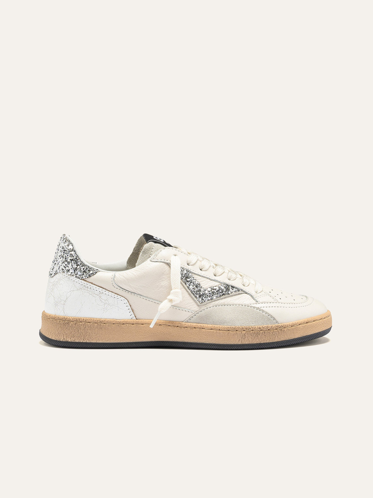 Sneaker PLAYNEW in Pelle Bianca e Glitter Argento