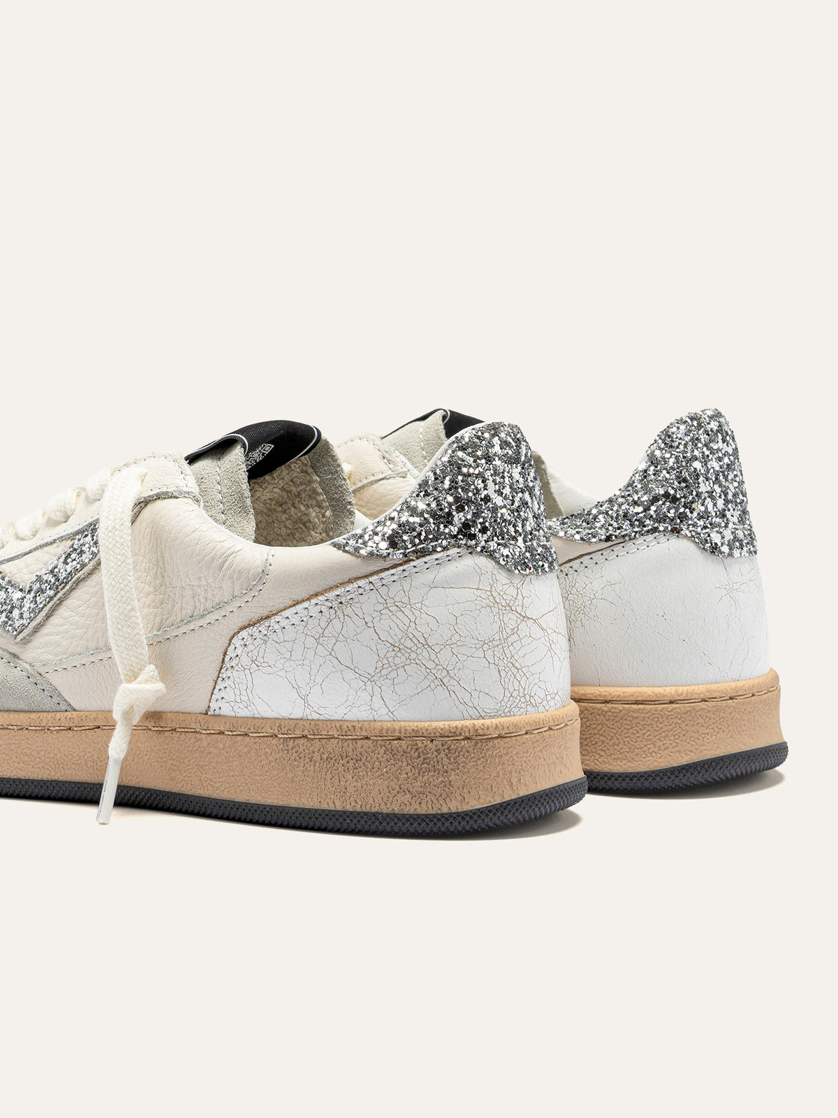 PLAYNEW Sneakers in White Leather and Silver Glitter