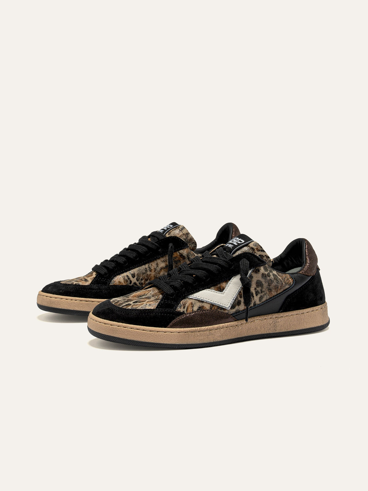 PLAYNEW Sneakers in Black Leather and Animalier