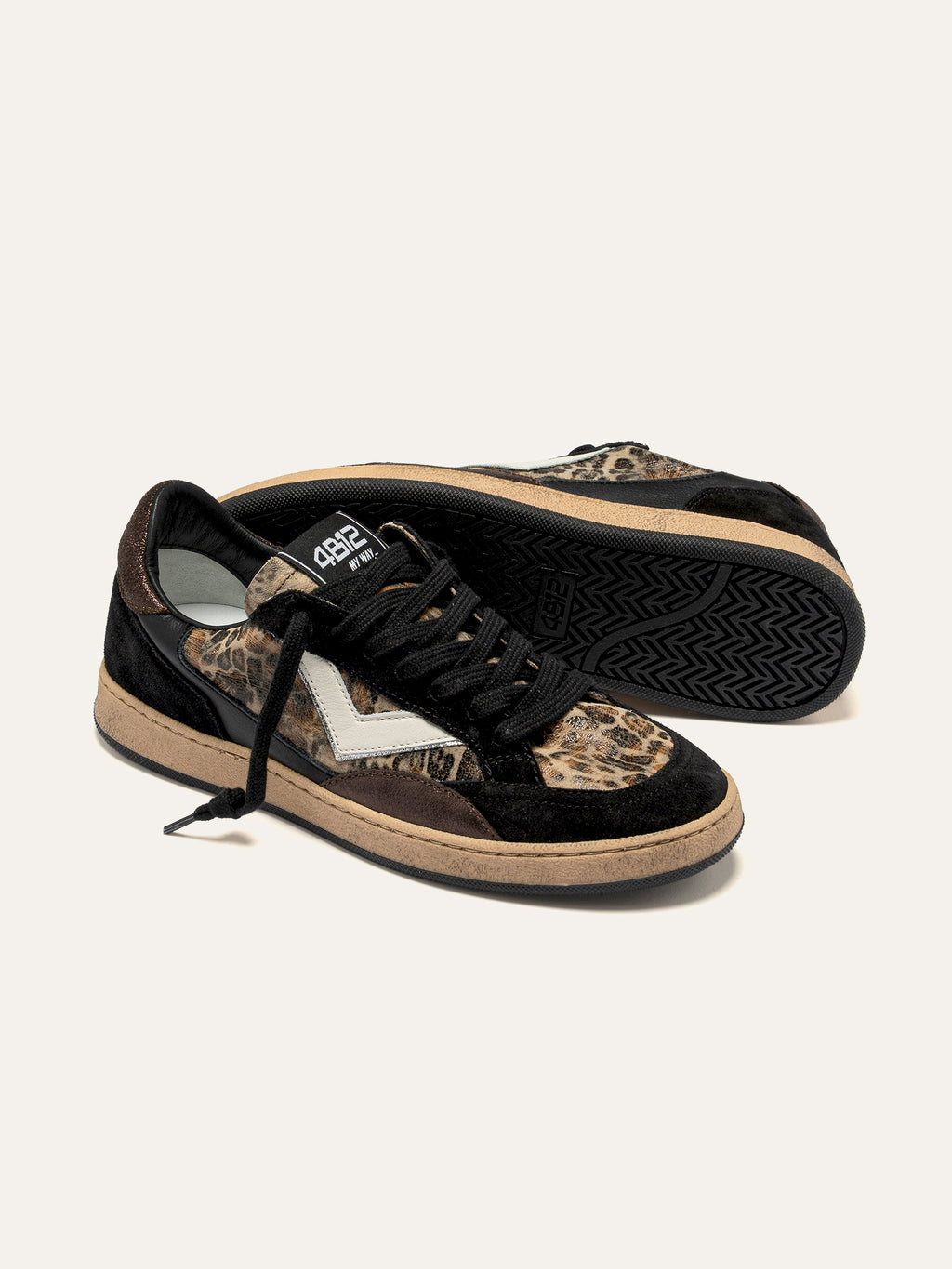 PLAYNEW Sneakers in Black Leather and Animalier