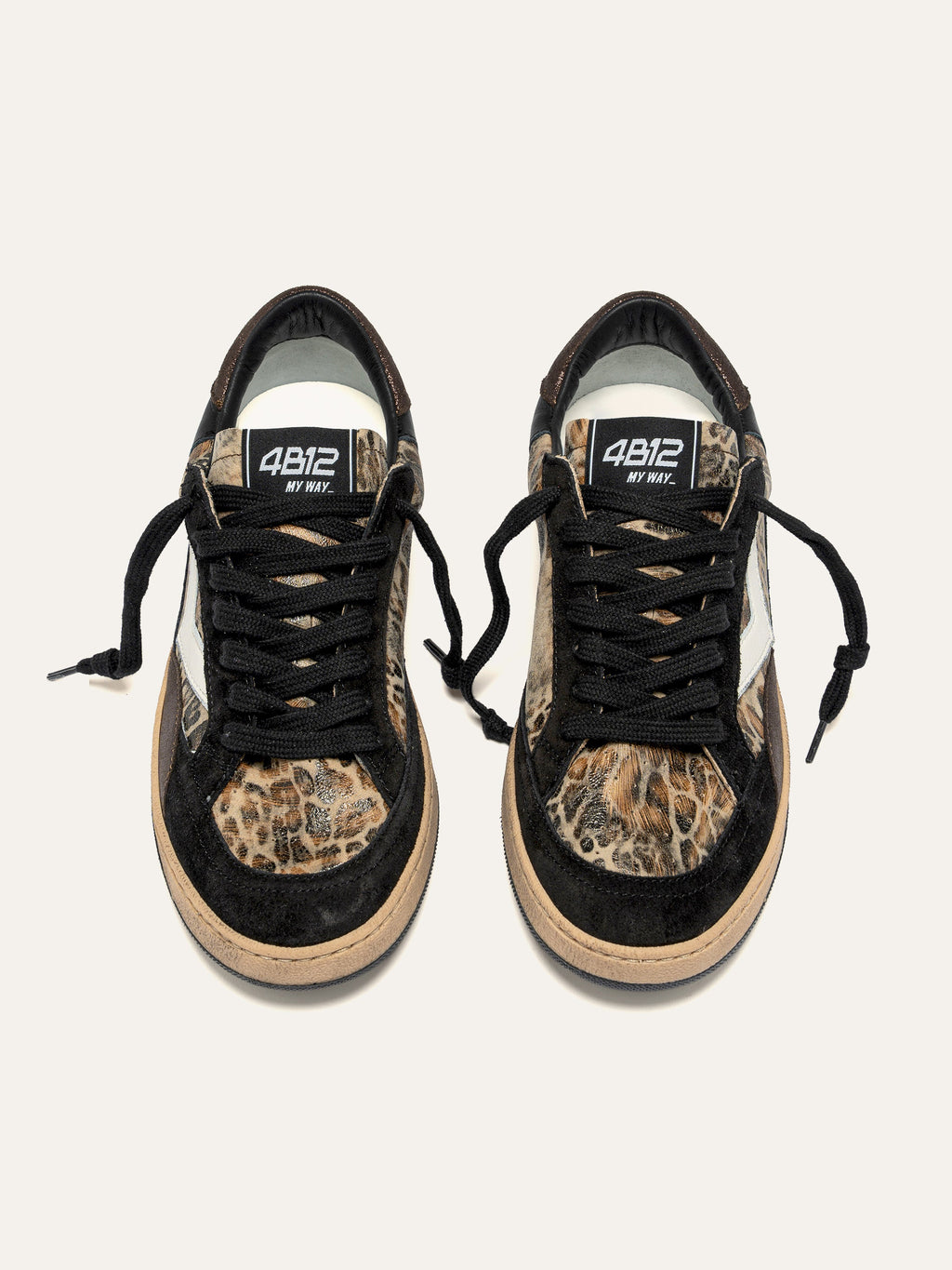 PLAYNEW Sneakers in Black Leather and Animalier