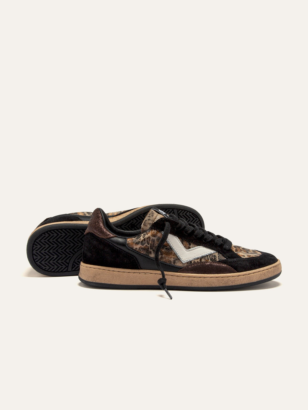 PLAYNEW Sneakers in Black Leather and Animalier