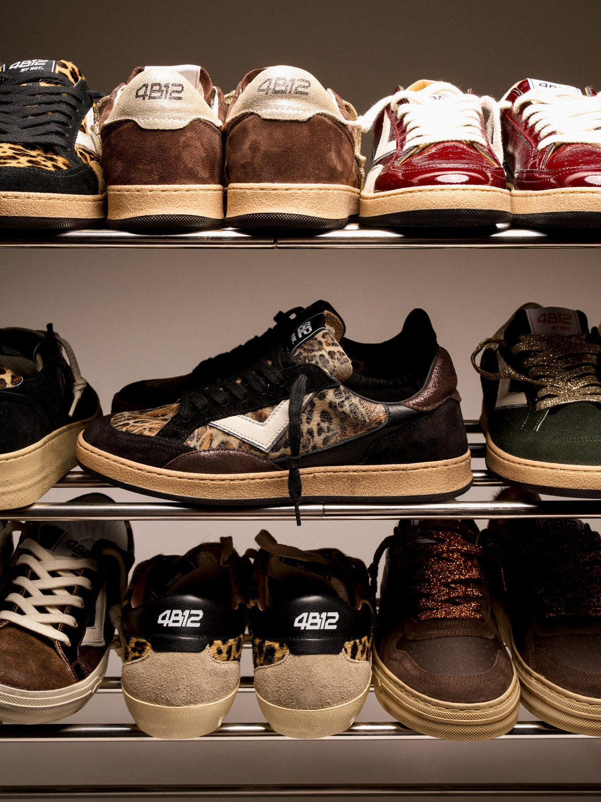 PLAYNEW Sneakers in Black Leather and Animalier