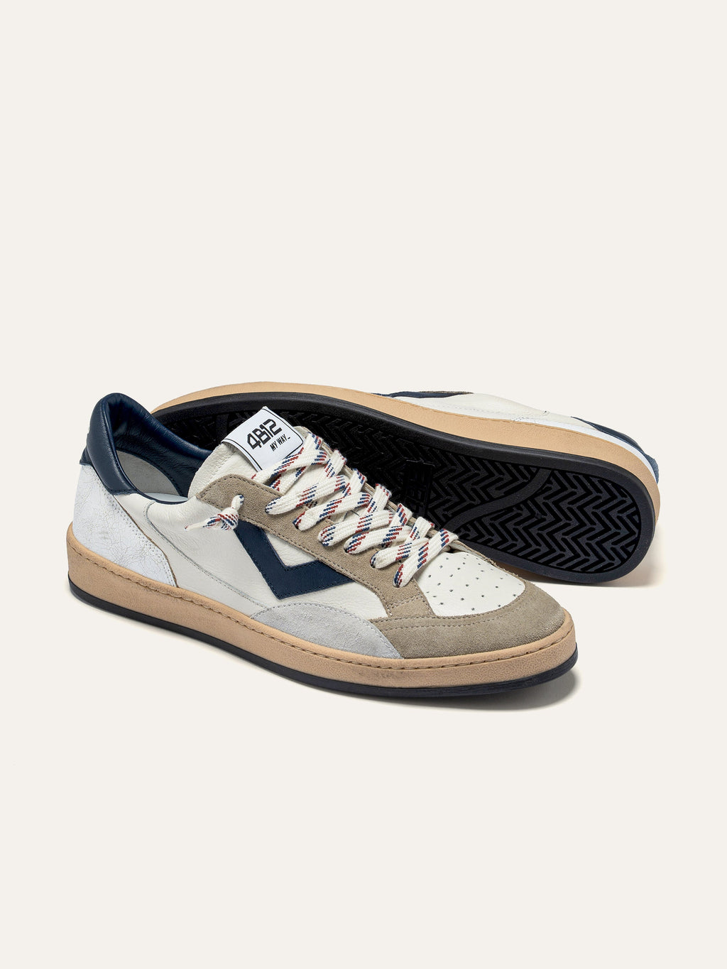 PLAYNEW Sneakers in White and Beige Leather