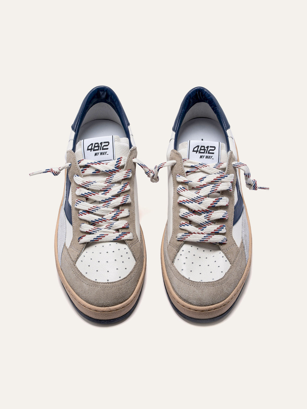 PLAYNEW Sneakers in White and Beige Leather