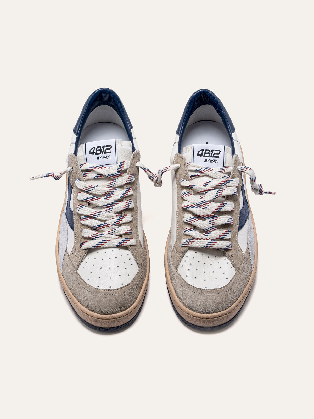 PLAYNEW Sneakers in White and Beige Leather