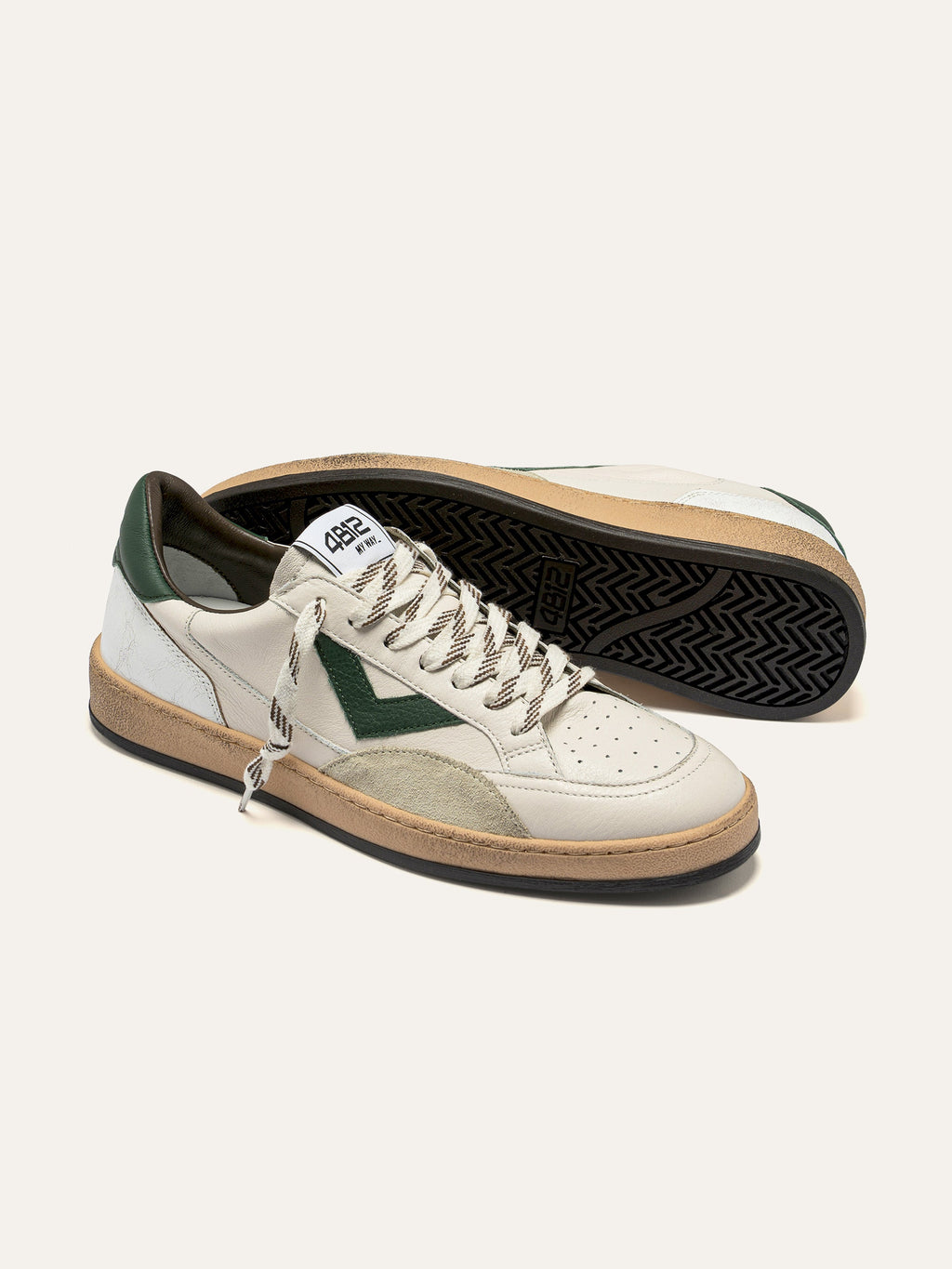PLAYNEW Sneakers in White and Green Leather